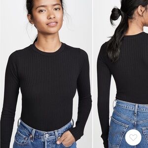 RE/Done Black Ribbed Long Sleeve Thong Bodysuit Size Medium